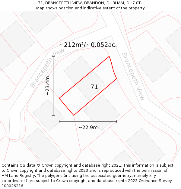 71, BRANCEPETH VIEW, BRANDON, DURHAM, DH7 8TU: Plot and title map