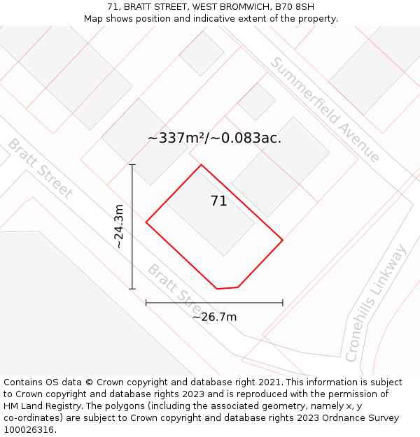 71, BRATT STREET, WEST BROMWICH, B70 8SH: Plot and title map