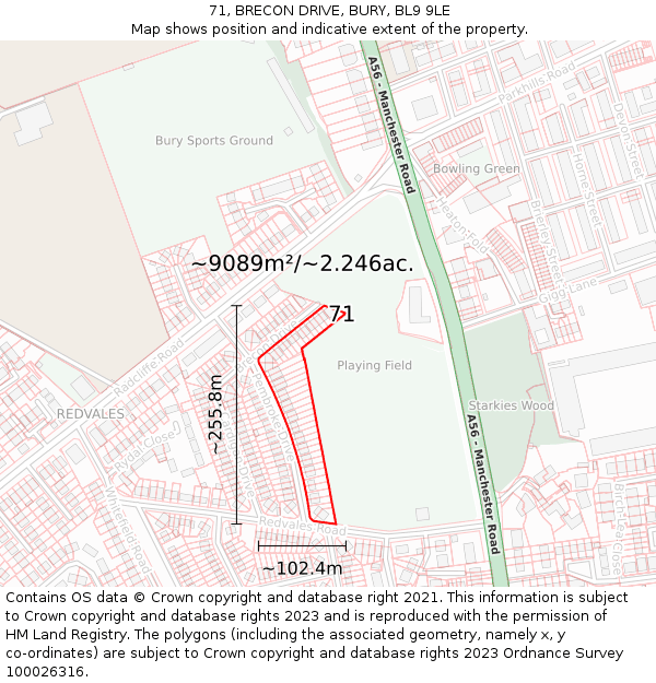 71, BRECON DRIVE, BURY, BL9 9LE: Plot and title map