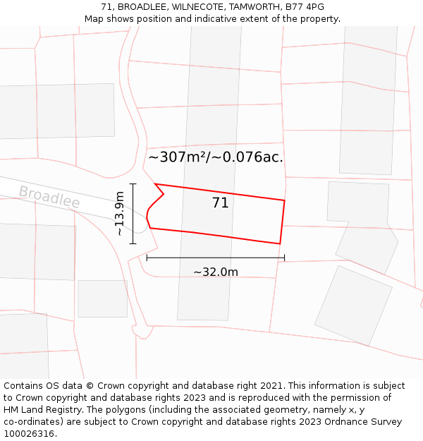 71, BROADLEE, WILNECOTE, TAMWORTH, B77 4PG: Plot and title map