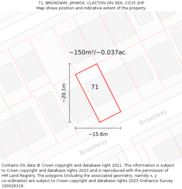 71, BROADWAY, JAYWICK, CLACTON-ON-SEA, CO15 2HF: Plot and title map