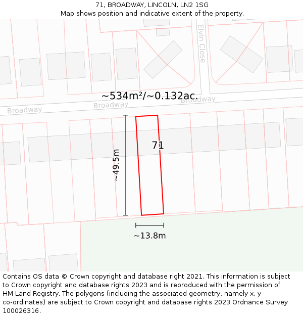 71, BROADWAY, LINCOLN, LN2 1SG: Plot and title map