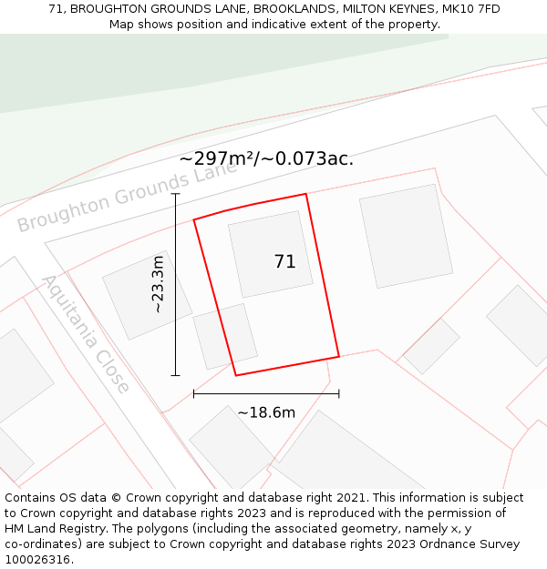 71, BROUGHTON GROUNDS LANE, BROOKLANDS, MILTON KEYNES, MK10 7FD: Plot and title map