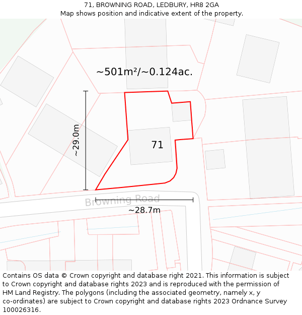 71, BROWNING ROAD, LEDBURY, HR8 2GA: Plot and title map