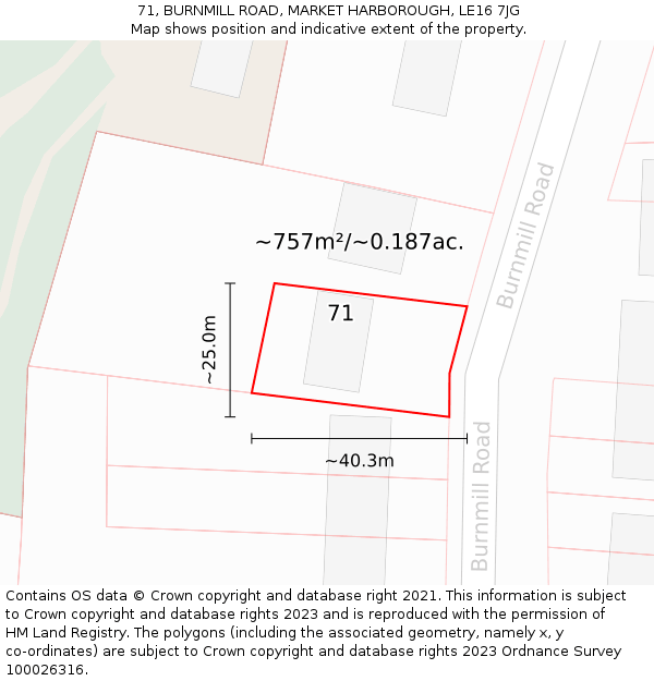 71, BURNMILL ROAD, MARKET HARBOROUGH, LE16 7JG: Plot and title map