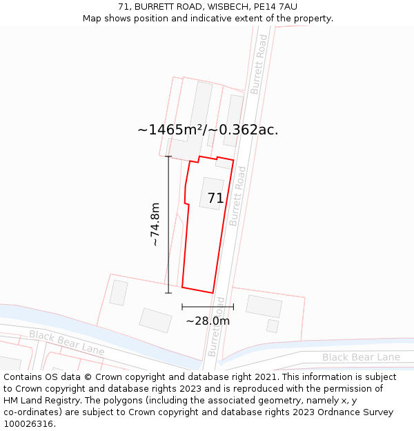 71, BURRETT ROAD, WISBECH, PE14 7AU: Plot and title map