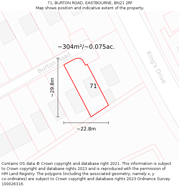 71, BURTON ROAD, EASTBOURNE, BN21 2RF: Plot and title map