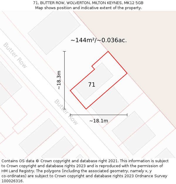 71, BUTTER ROW, WOLVERTON, MILTON KEYNES, MK12 5GB: Plot and title map