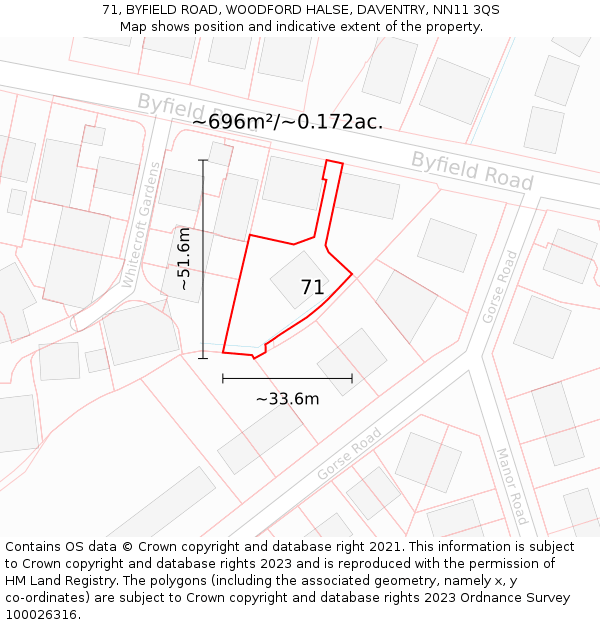 71, BYFIELD ROAD, WOODFORD HALSE, DAVENTRY, NN11 3QS: Plot and title map