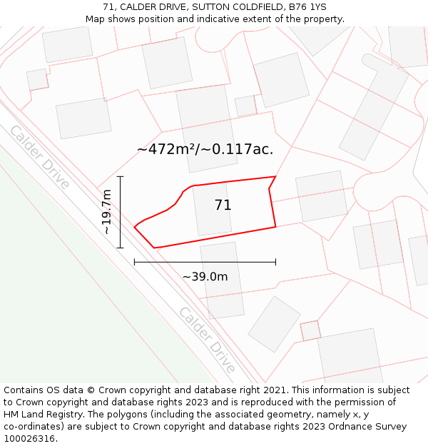 71, CALDER DRIVE, SUTTON COLDFIELD, B76 1YS: Plot and title map