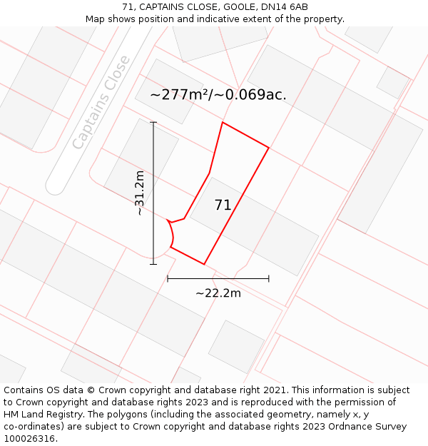71, CAPTAINS CLOSE, GOOLE, DN14 6AB: Plot and title map