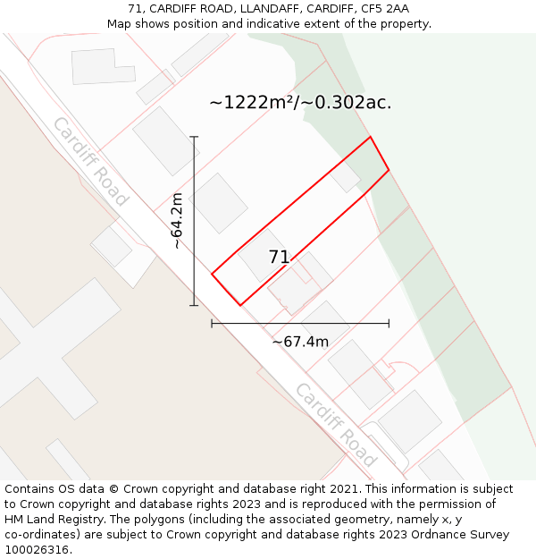 71, CARDIFF ROAD, LLANDAFF, CARDIFF, CF5 2AA: Plot and title map