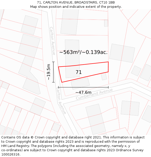 71, CARLTON AVENUE, BROADSTAIRS, CT10 1BB: Plot and title map