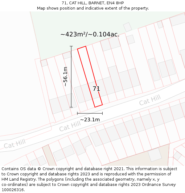 71, CAT HILL, BARNET, EN4 8HP: Plot and title map
