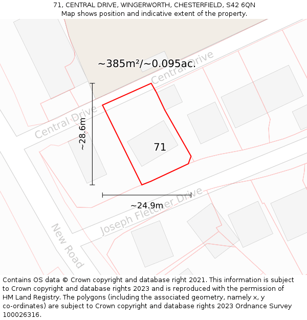 71, CENTRAL DRIVE, WINGERWORTH, CHESTERFIELD, S42 6QN: Plot and title map