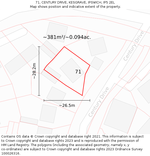 71, CENTURY DRIVE, KESGRAVE, IPSWICH, IP5 2EL: Plot and title map