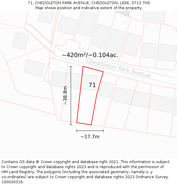 71, CHEDDLETON PARK AVENUE, CHEDDLETON, LEEK, ST13 7NS: Plot and title map