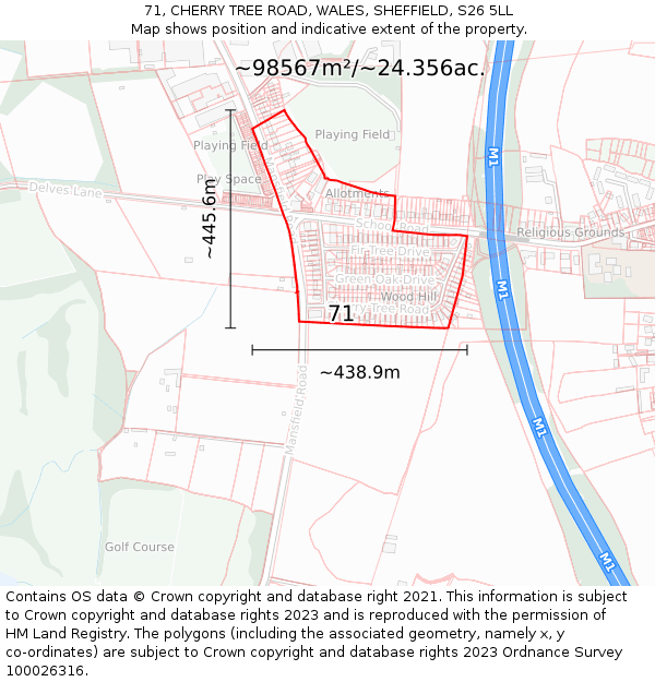 71, CHERRY TREE ROAD, WALES, SHEFFIELD, S26 5LL: Plot and title map