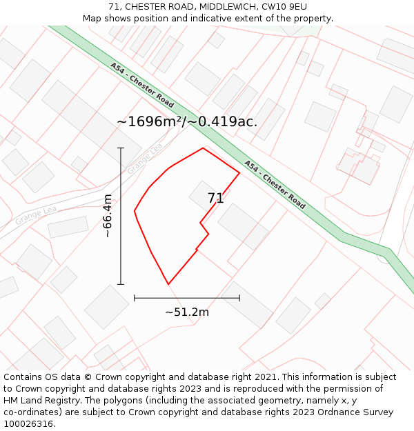 71, CHESTER ROAD, MIDDLEWICH, CW10 9EU: Plot and title map