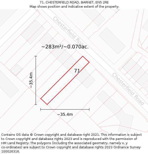 71, CHESTERFIELD ROAD, BARNET, EN5 2RE: Plot and title map
