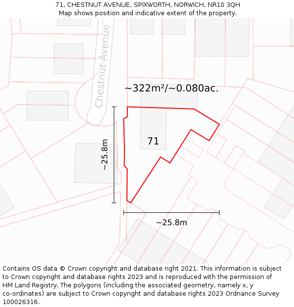 71, CHESTNUT AVENUE, SPIXWORTH, NORWICH, NR10 3QH: Plot and title map