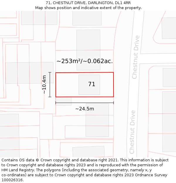 71, CHESTNUT DRIVE, DARLINGTON, DL1 4RR: Plot and title map