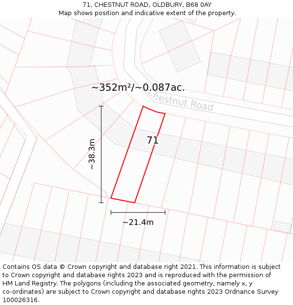 71, CHESTNUT ROAD, OLDBURY, B68 0AY: Plot and title map