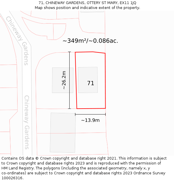 71, CHINEWAY GARDENS, OTTERY ST MARY, EX11 1JQ: Plot and title map
