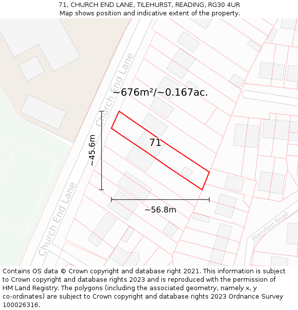71, CHURCH END LANE, TILEHURST, READING, RG30 4UR: Plot and title map