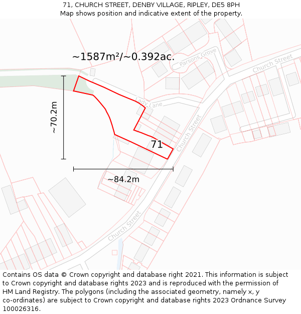71, CHURCH STREET, DENBY VILLAGE, RIPLEY, DE5 8PH: Plot and title map