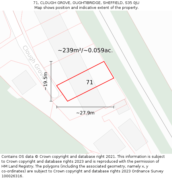 71, CLOUGH GROVE, OUGHTIBRIDGE, SHEFFIELD, S35 0JU: Plot and title map