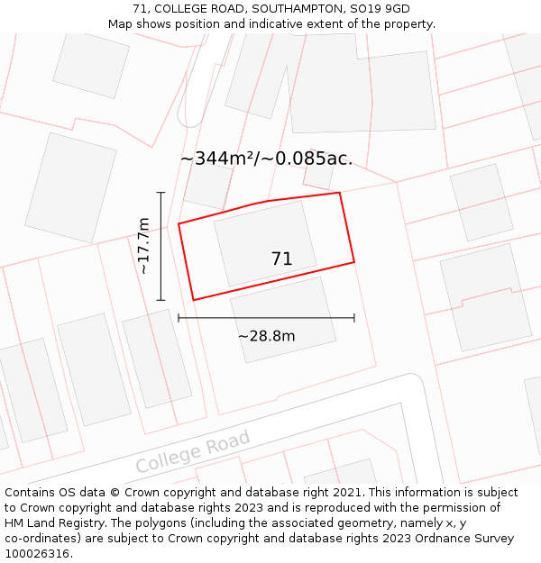 71, COLLEGE ROAD, SOUTHAMPTON, SO19 9GD: Plot and title map
