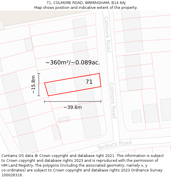 71, COLMORE ROAD, BIRMINGHAM, B14 6AJ: Plot and title map