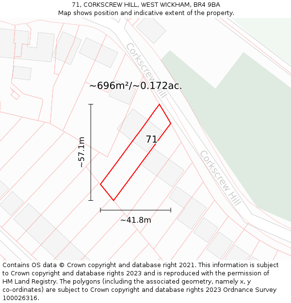 71, CORKSCREW HILL, WEST WICKHAM, BR4 9BA: Plot and title map