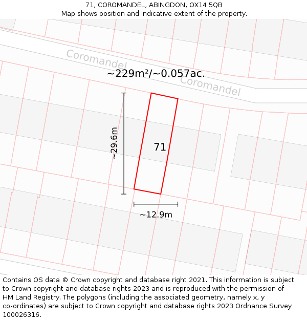 71, COROMANDEL, ABINGDON, OX14 5QB: Plot and title map