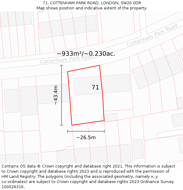 71, COTTENHAM PARK ROAD, LONDON, SW20 0DR: Plot and title map