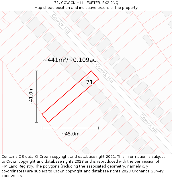 71, COWICK HILL, EXETER, EX2 9NQ: Plot and title map