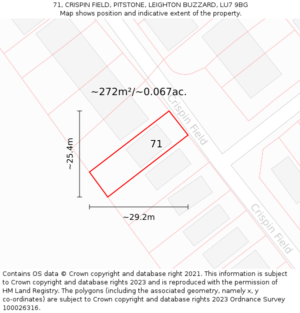 71, CRISPIN FIELD, PITSTONE, LEIGHTON BUZZARD, LU7 9BG: Plot and title map