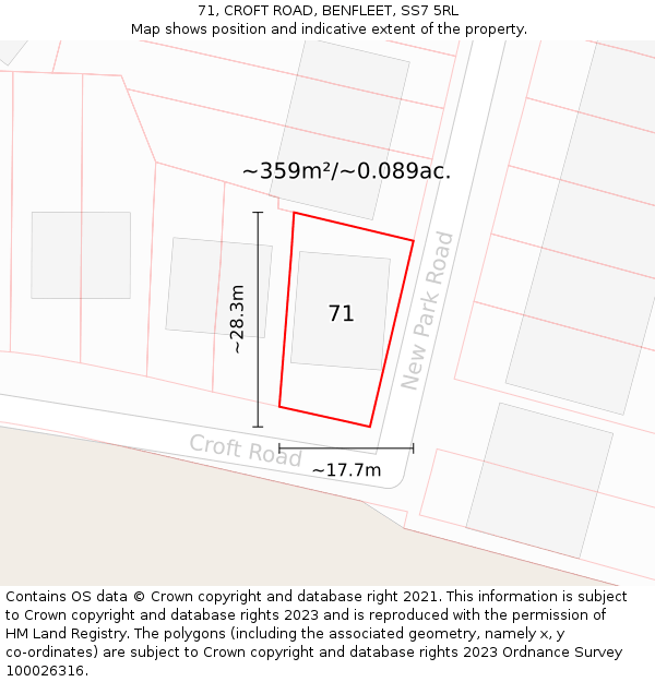 71, CROFT ROAD, BENFLEET, SS7 5RL: Plot and title map