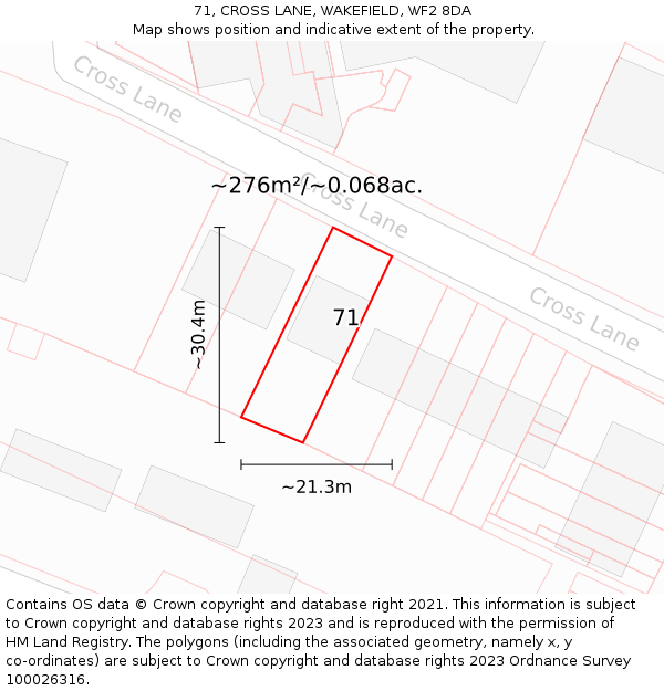 71, CROSS LANE, WAKEFIELD, WF2 8DA: Plot and title map