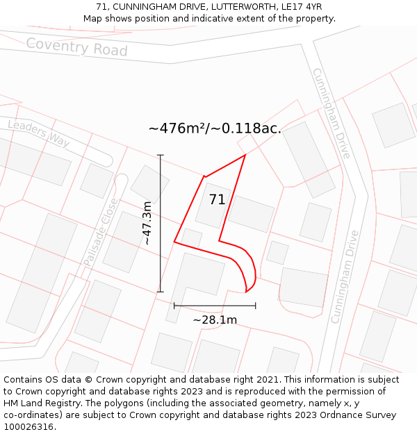 71, CUNNINGHAM DRIVE, LUTTERWORTH, LE17 4YR: Plot and title map