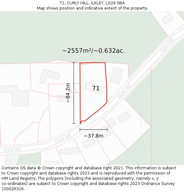 71, CURLY HILL, ILKLEY, LS29 0BA: Plot and title map
