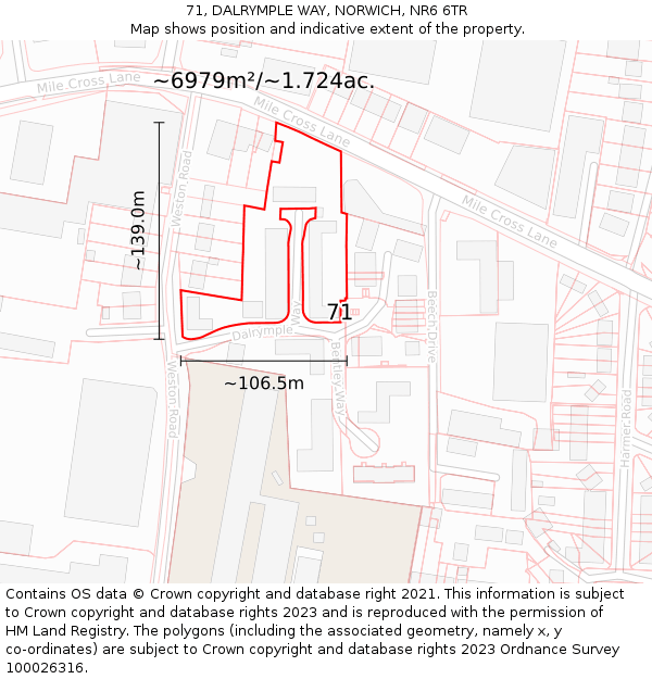 71, DALRYMPLE WAY, NORWICH, NR6 6TR: Plot and title map