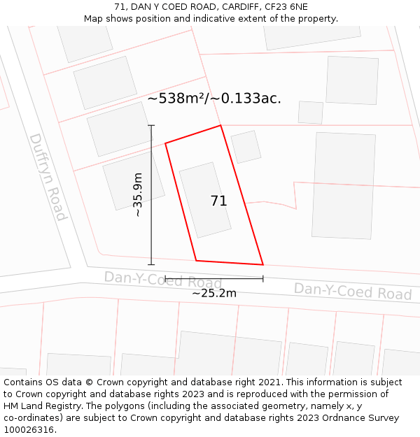 71, DAN Y COED ROAD, CARDIFF, CF23 6NE: Plot and title map