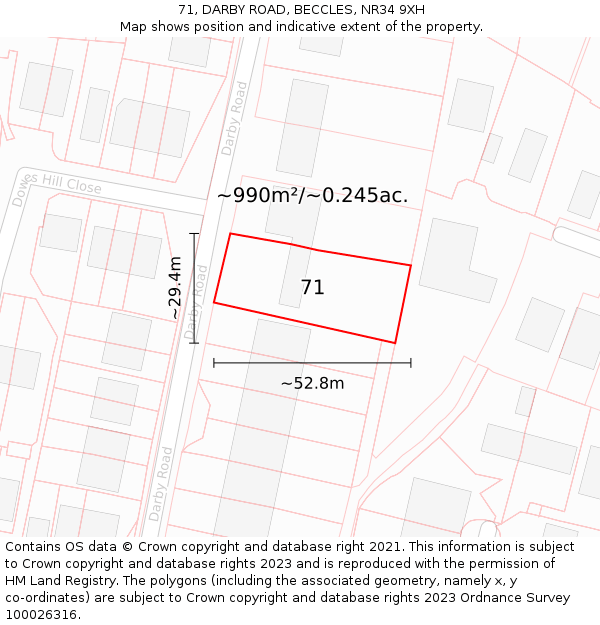 71, DARBY ROAD, BECCLES, NR34 9XH: Plot and title map