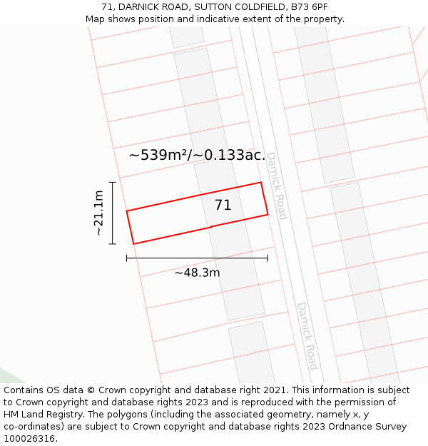 71, DARNICK ROAD, SUTTON COLDFIELD, B73 6PF: Plot and title map