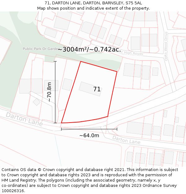 71, DARTON LANE, DARTON, BARNSLEY, S75 5AL: Plot and title map