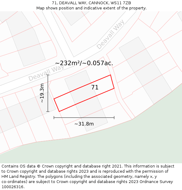 71, DEAVALL WAY, CANNOCK, WS11 7ZB: Plot and title map