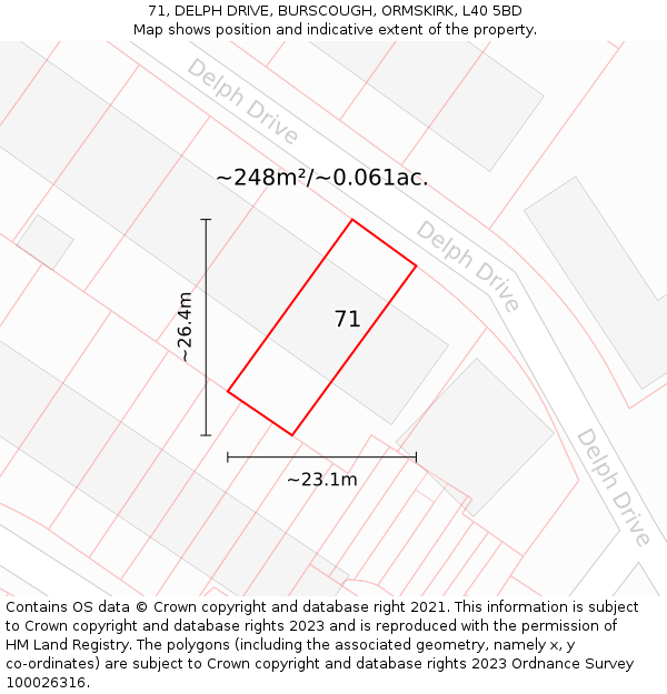 71, DELPH DRIVE, BURSCOUGH, ORMSKIRK, L40 5BD: Plot and title map