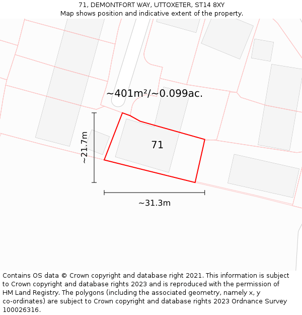 71, DEMONTFORT WAY, UTTOXETER, ST14 8XY: Plot and title map